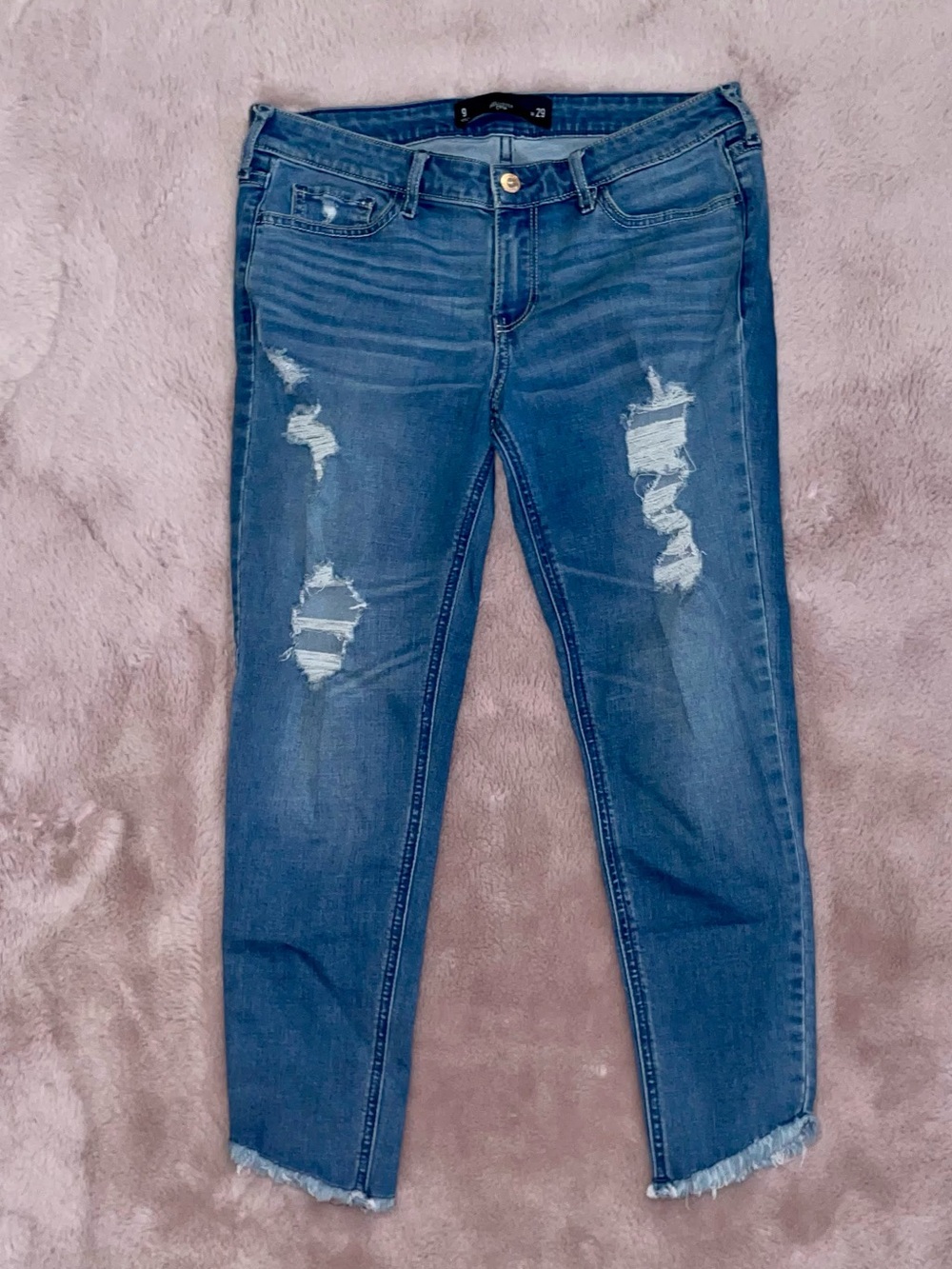 Hollister Distressed Cropped Blue Denim Jeans
